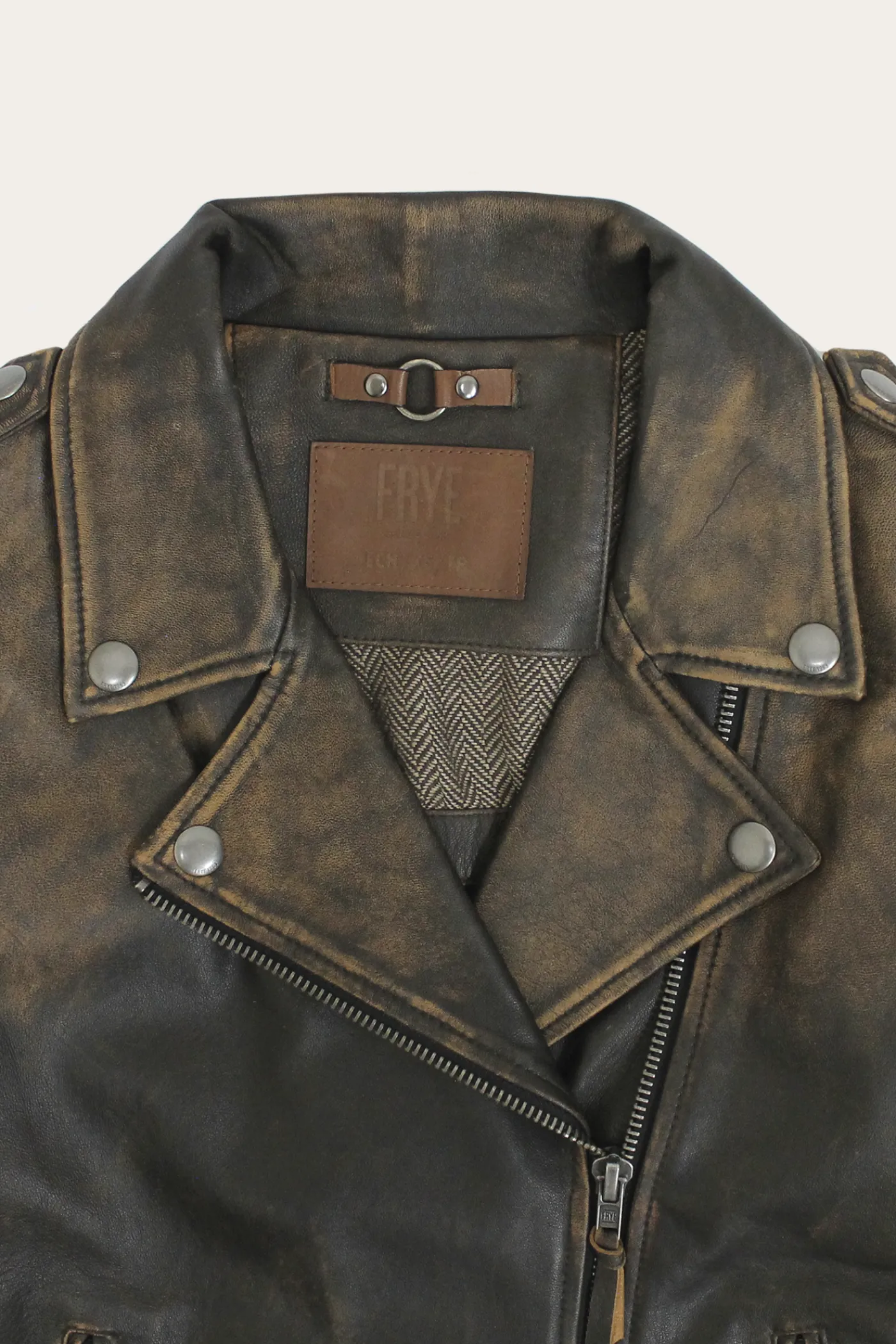 Best Sale Frye Authentic Soft Lamb Crackle Leather Biker Jacket Brown