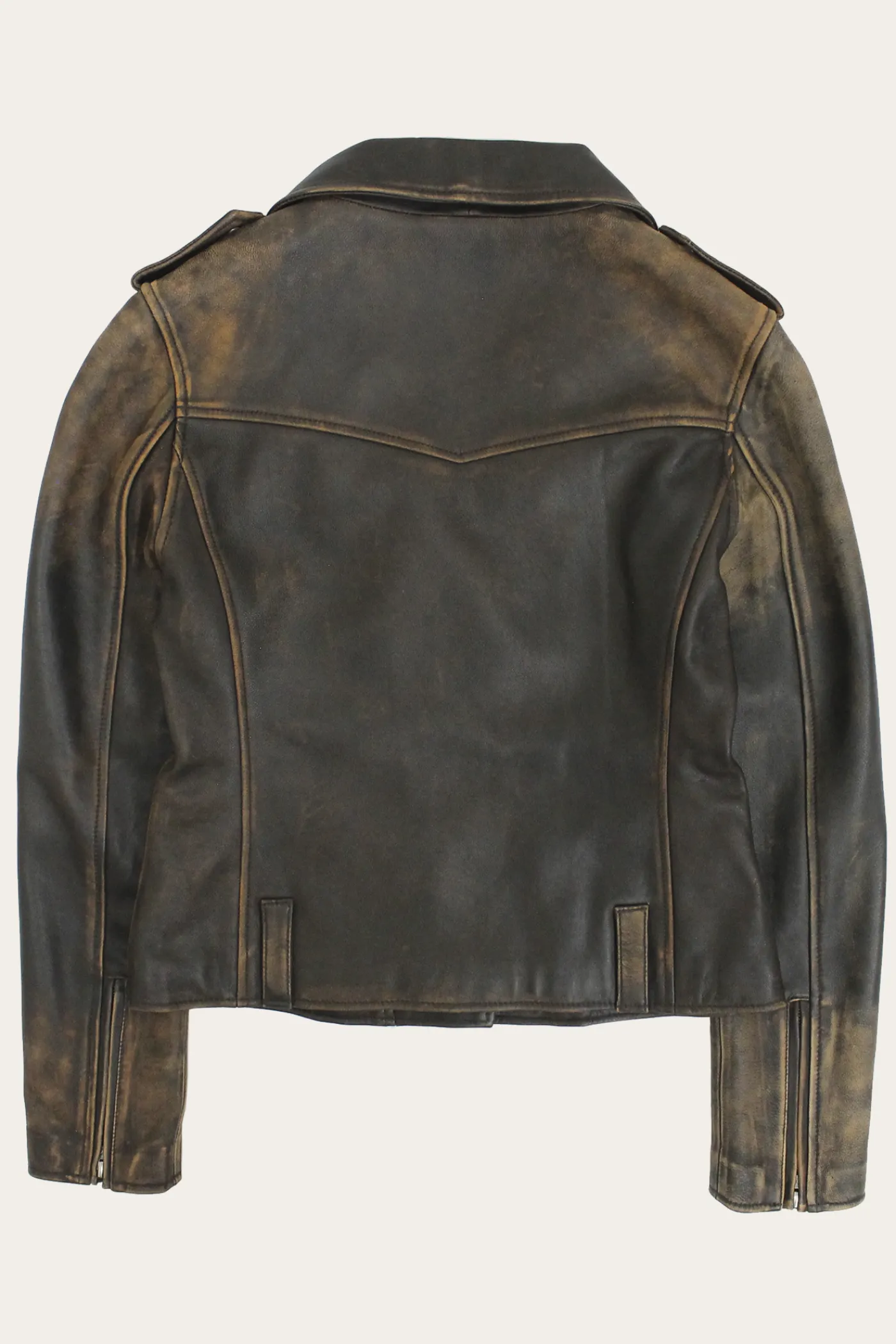Best Sale Frye Authentic Soft Lamb Crackle Leather Biker Jacket Brown
