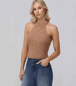 Shop Frye Cable Halter Sweater Brown