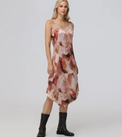 Fashion Frye Charmeuse Lace Trim Slip Midi Dress