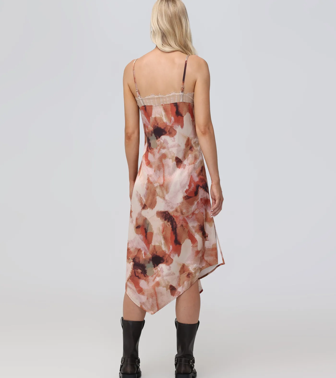 Fashion Frye Charmeuse Lace Trim Slip Midi Dress