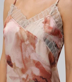 Fashion Frye Charmeuse Lace Trim Slip Midi Dress