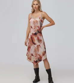 Fashion Frye Charmeuse Lace Trim Slip Midi Dress