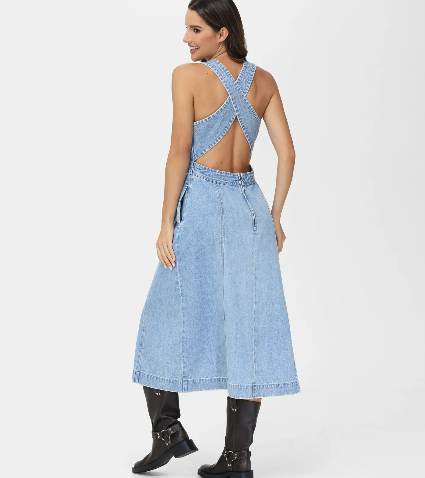 New Frye Criss-cross Maxi Denim Dress Paradise Wash