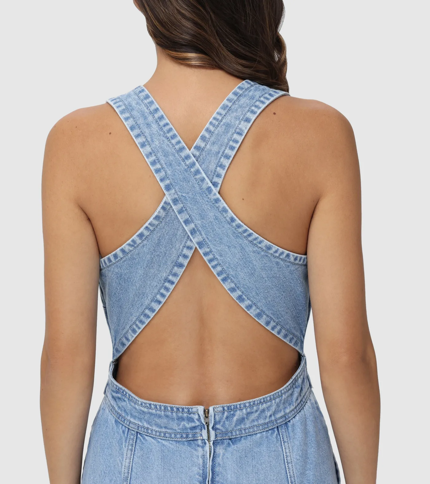 New Frye Criss-cross Maxi Denim Dress Paradise Wash