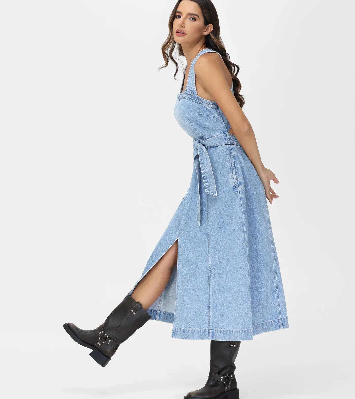 New Frye Criss-cross Maxi Denim Dress Paradise Wash