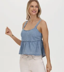Hot Frye Cropped Babydoll Top Cloud Wash