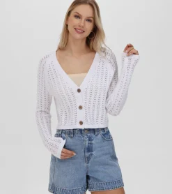 Online Frye Cropped Crochet V-Neck Cardigan