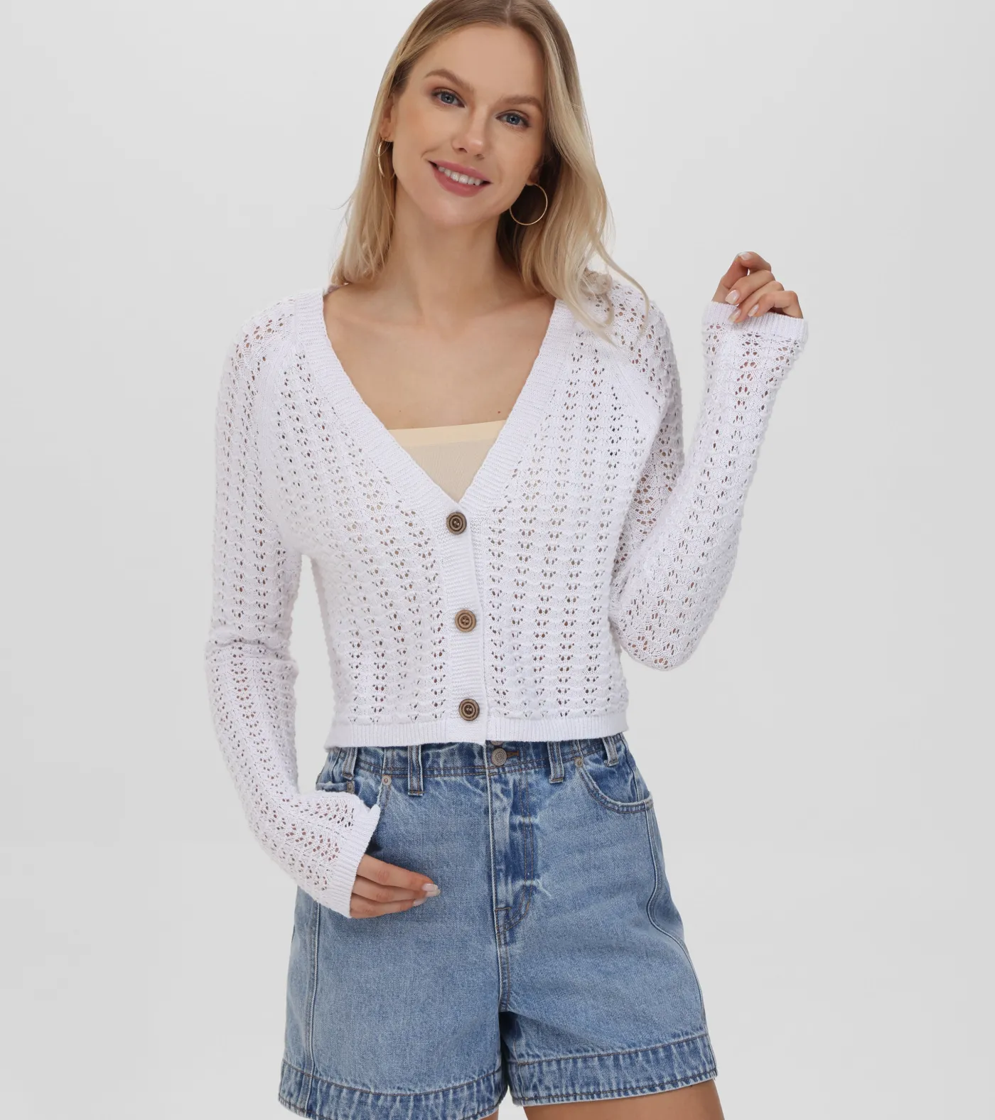 Online Frye Cropped Crochet V-Neck Cardigan