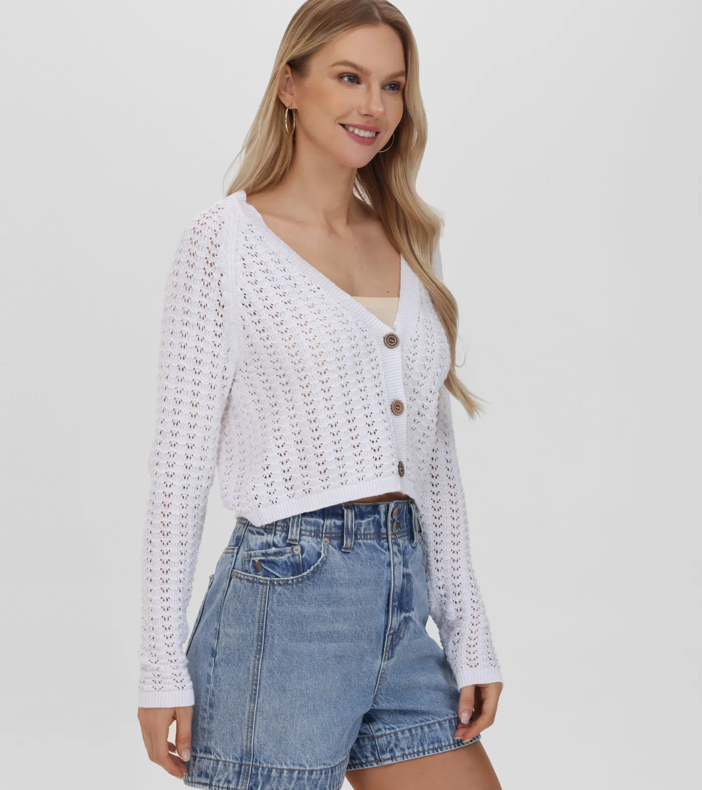 Online Frye Cropped Crochet V-Neck Cardigan