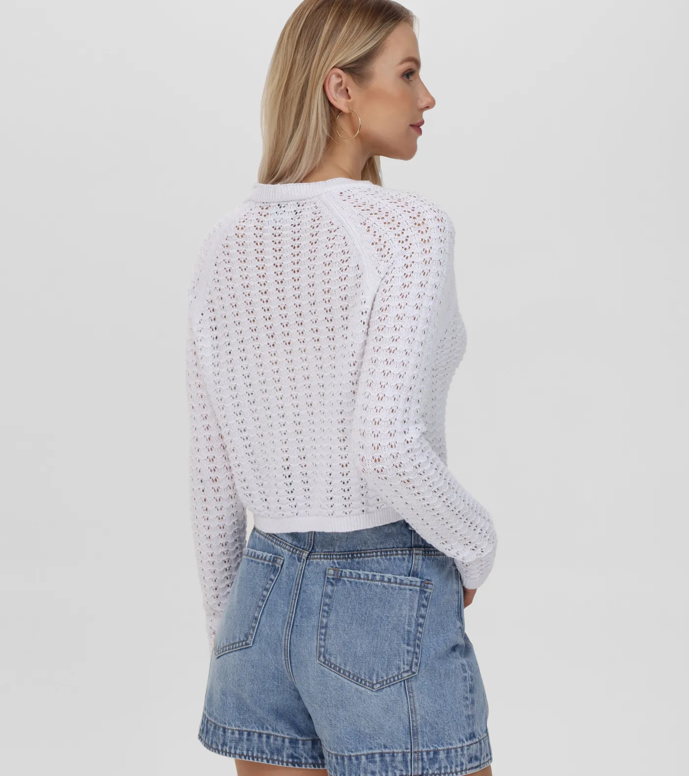 Online Frye Cropped Crochet V-Neck Cardigan