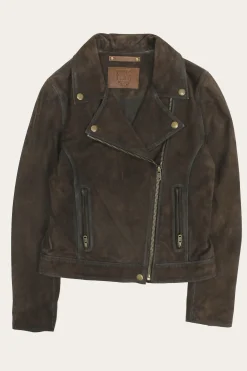 Store Frye Elegant Biker Leather Jacket Dark Brown