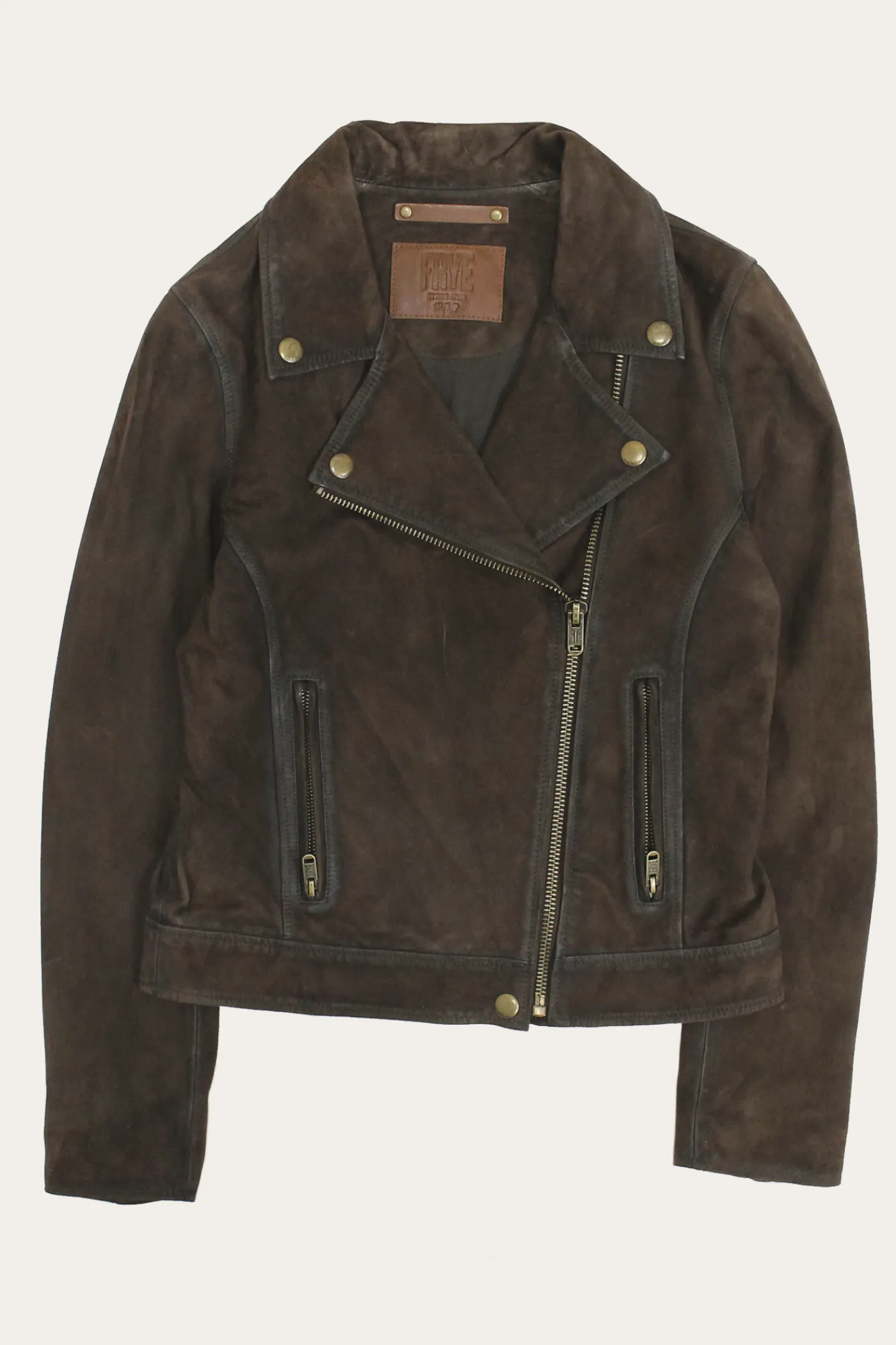 Store Frye Elegant Biker Leather Jacket Dark Brown