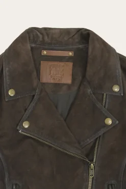 Store Frye Elegant Biker Leather Jacket Dark Brown