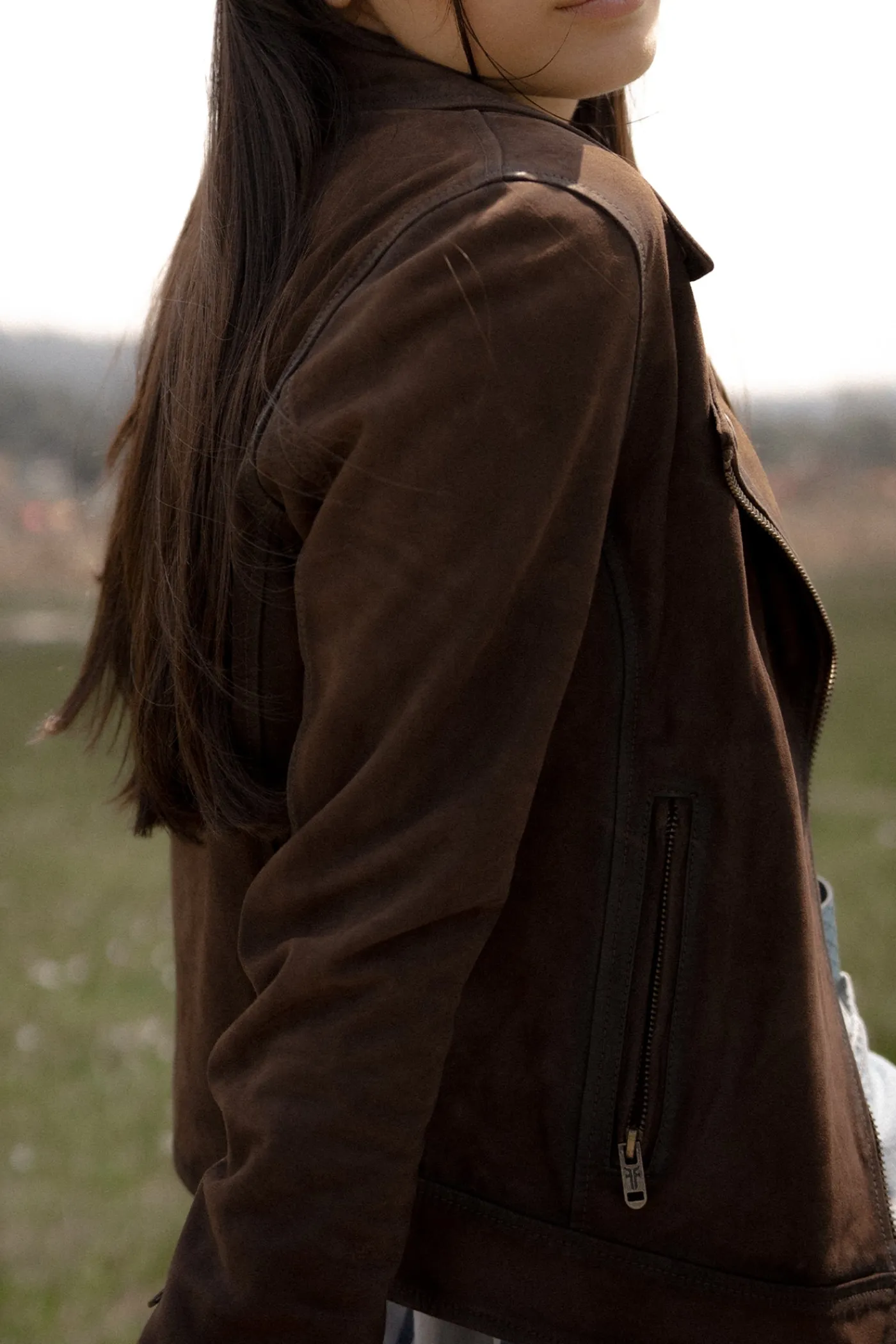 Store Frye Elegant Biker Leather Jacket Dark Brown