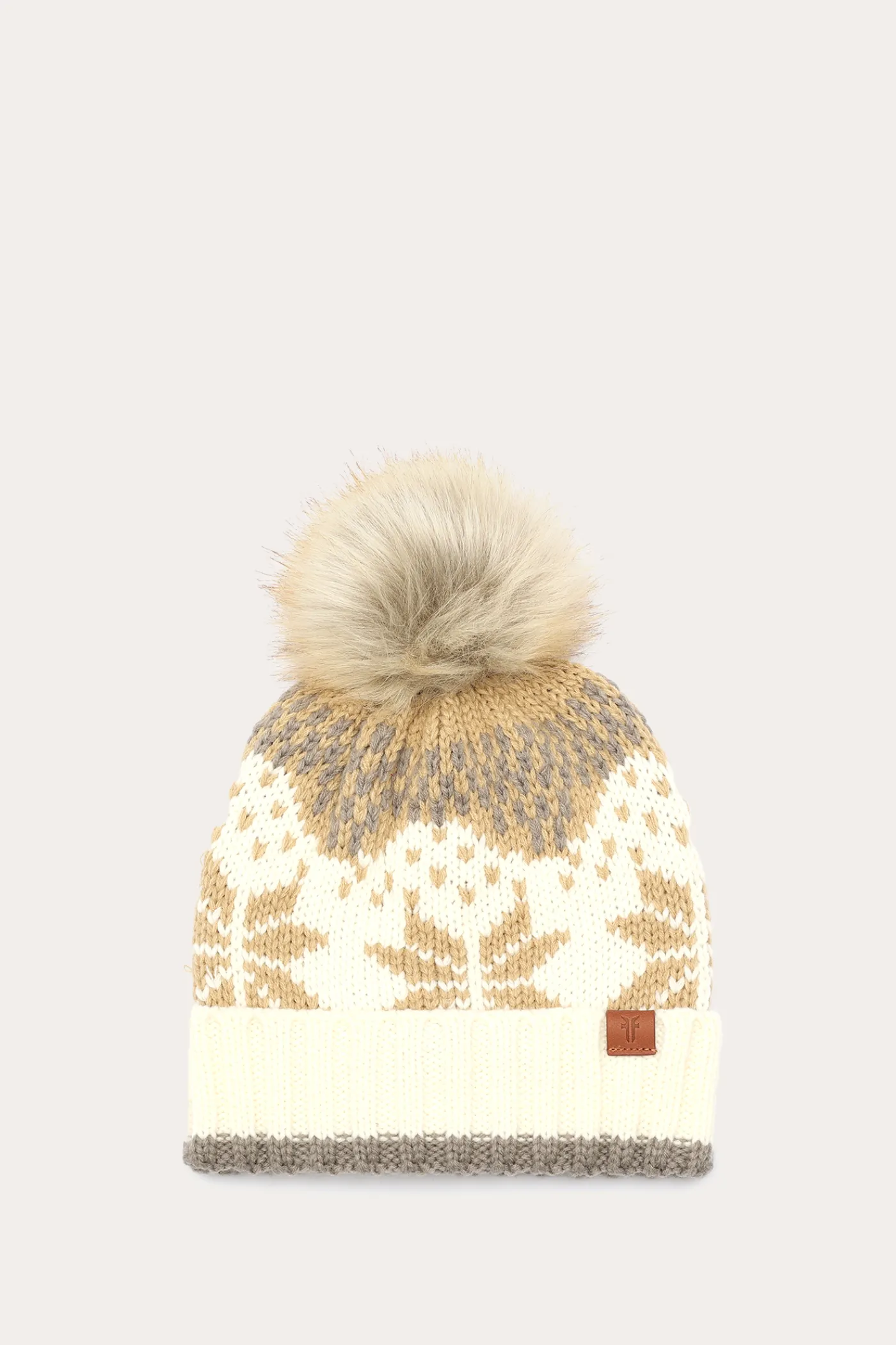 Sale Frye Fair Isle Beanie With Cuff & Faux Fur Pom