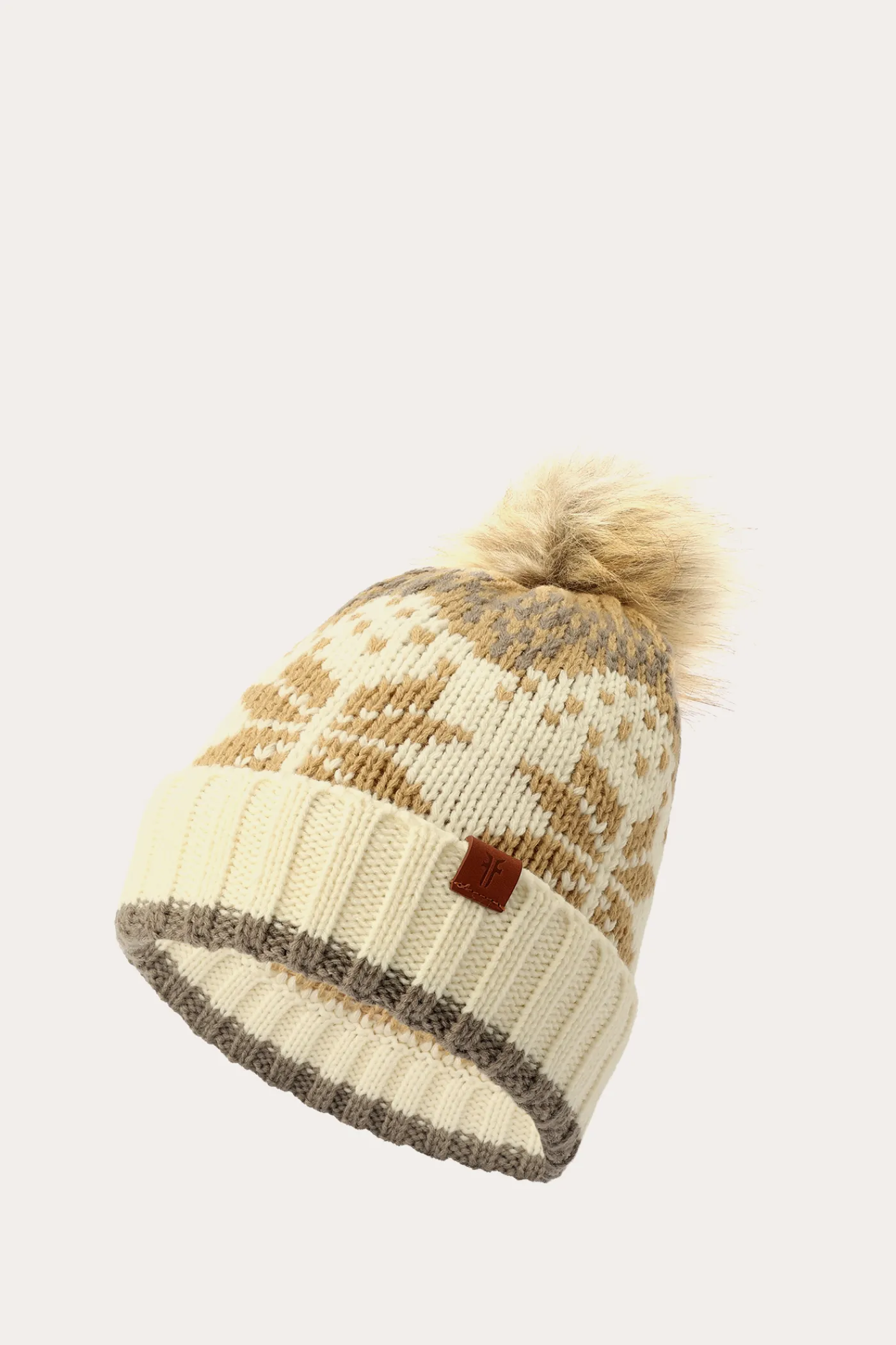 Sale Frye Fair Isle Beanie With Cuff & Faux Fur Pom
