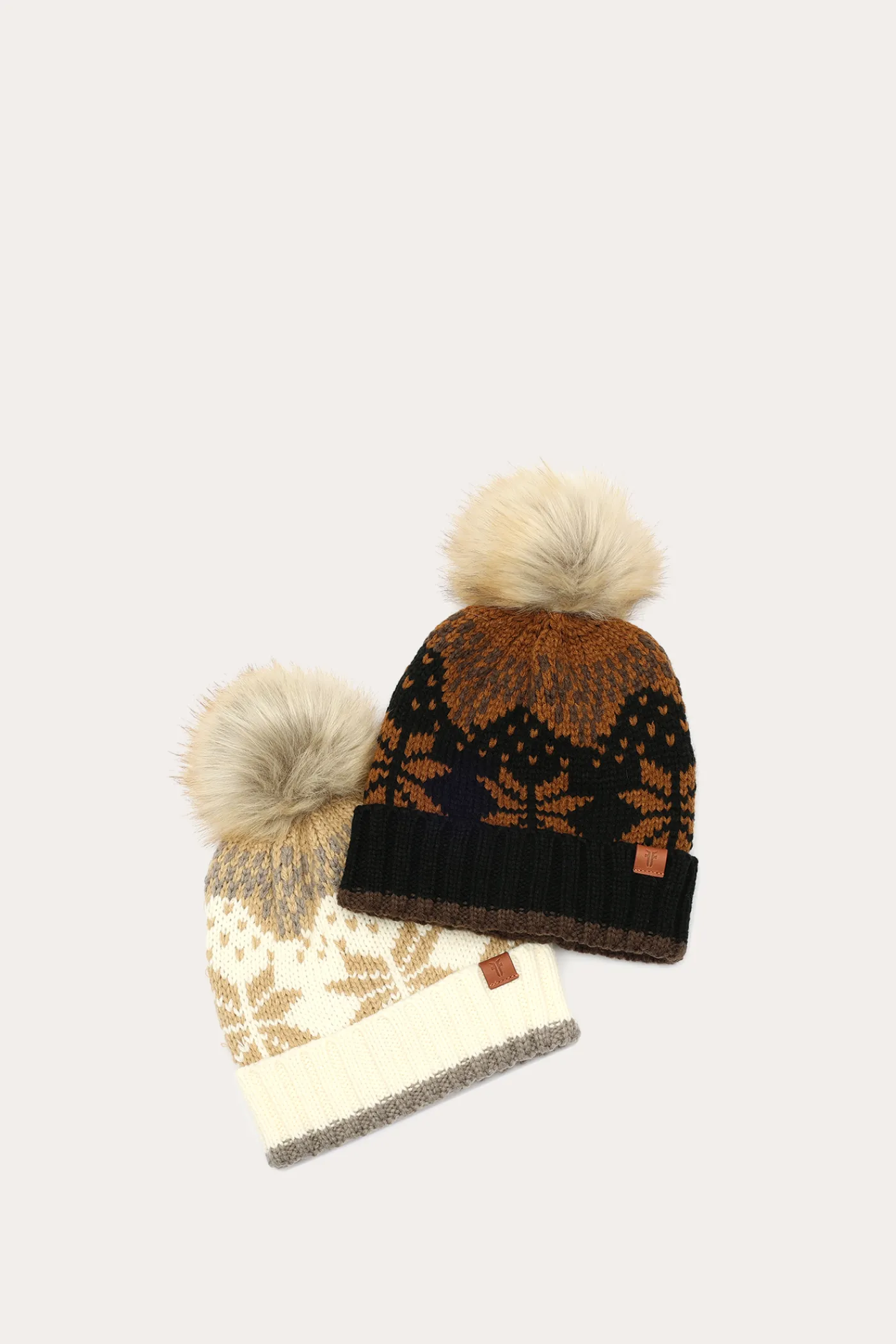 Sale Frye Fair Isle Beanie With Cuff & Faux Fur Pom