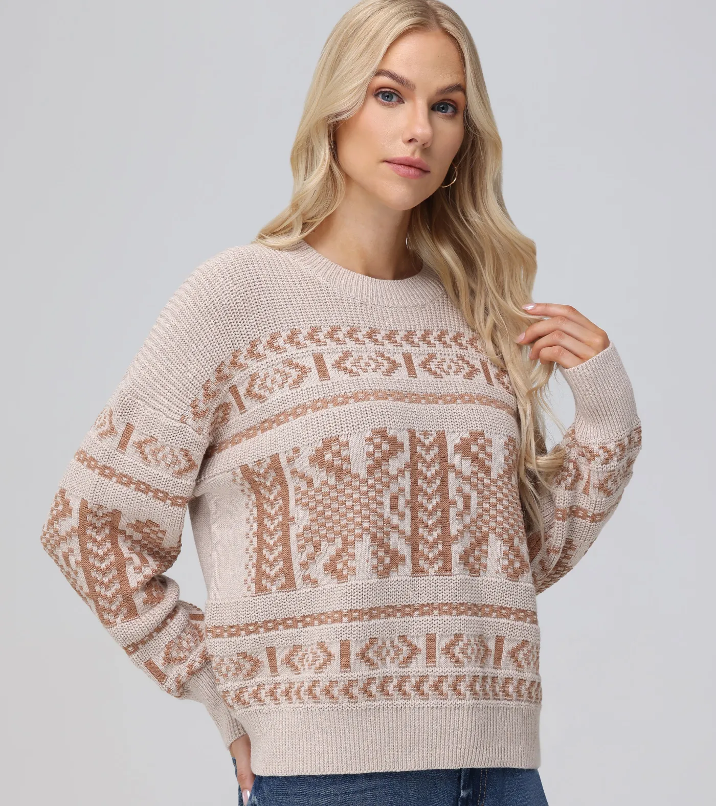 Store Frye Fairisle Crewneck Pullover Oatmeal Heather