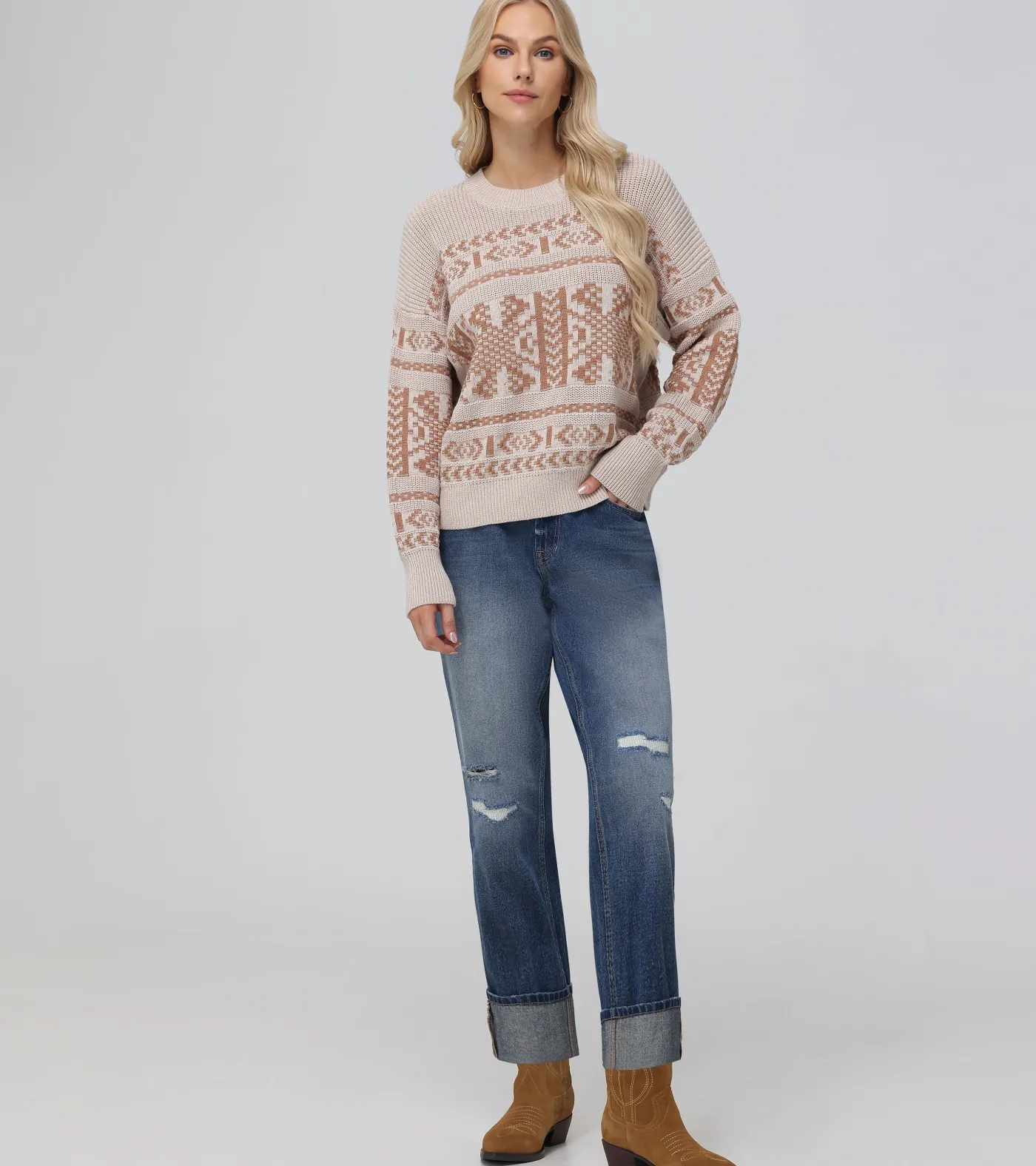 Store Frye Fairisle Crewneck Pullover Oatmeal Heather