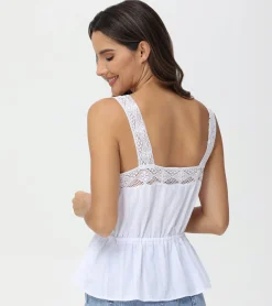 Store Frye Lace Trim Square Neck Tank Bright White