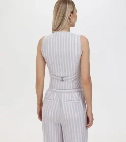 Store Frye Linen Striped Button Vest Natural Sand Stripe