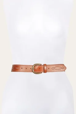 Store Frye 40MM Belt 2-Tone Stitch Tan