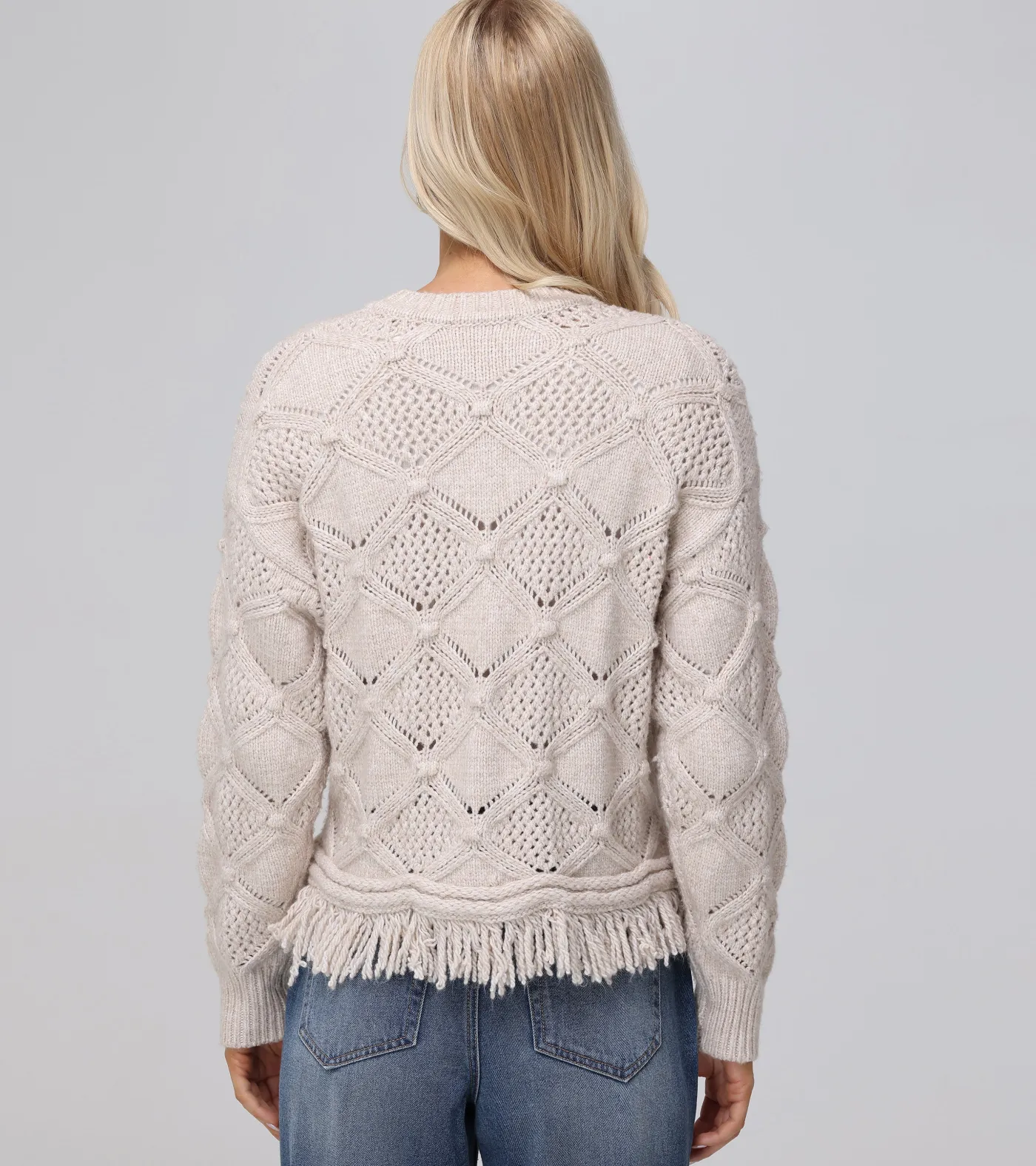Cheap Frye Pointelle Fringe Pullover Oatmeal Heather