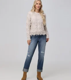 Cheap Frye Pointelle Fringe Pullover Oatmeal Heather
