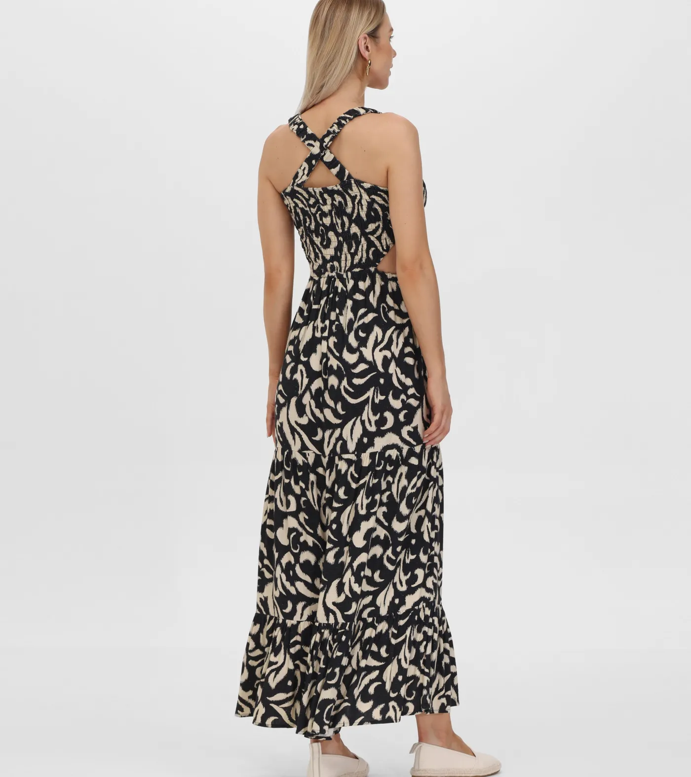 Best Frye Smocked Cut Out Maxi Dress Black Beauty Combo