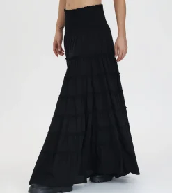 Discount Frye Smocked Tiered Maxi Skirt Black Beauty