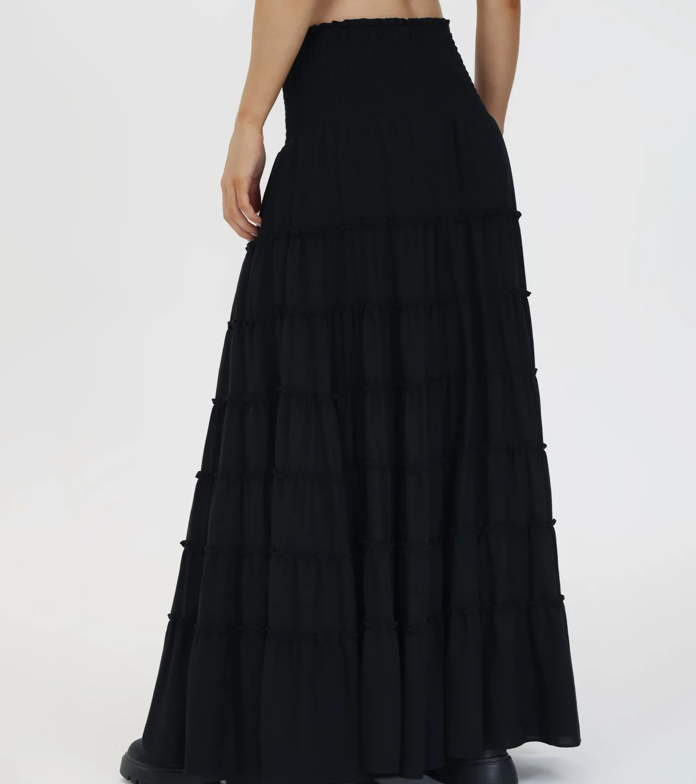 Discount Frye Smocked Tiered Maxi Skirt Black Beauty