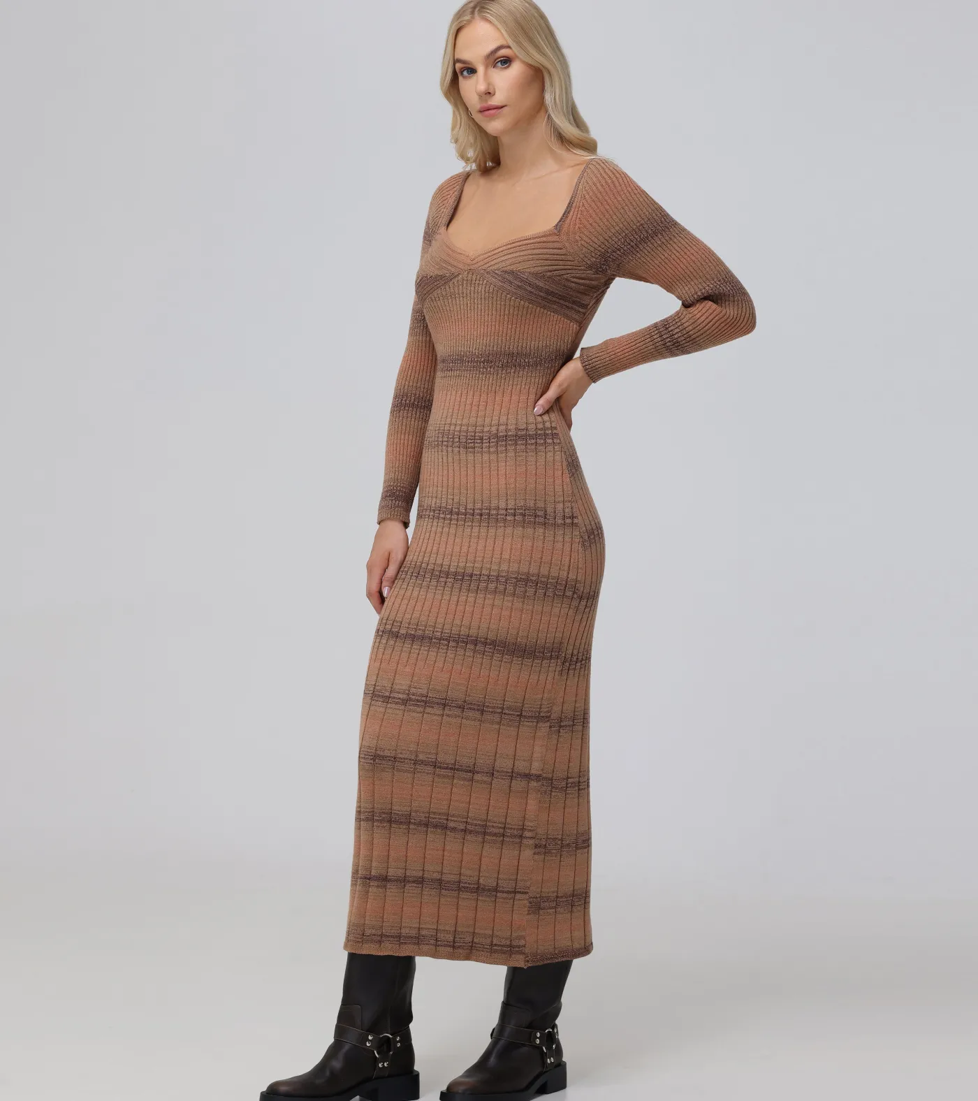 Cheap Frye Sweetheart Neck Space Dye Sweater Dress Brown
