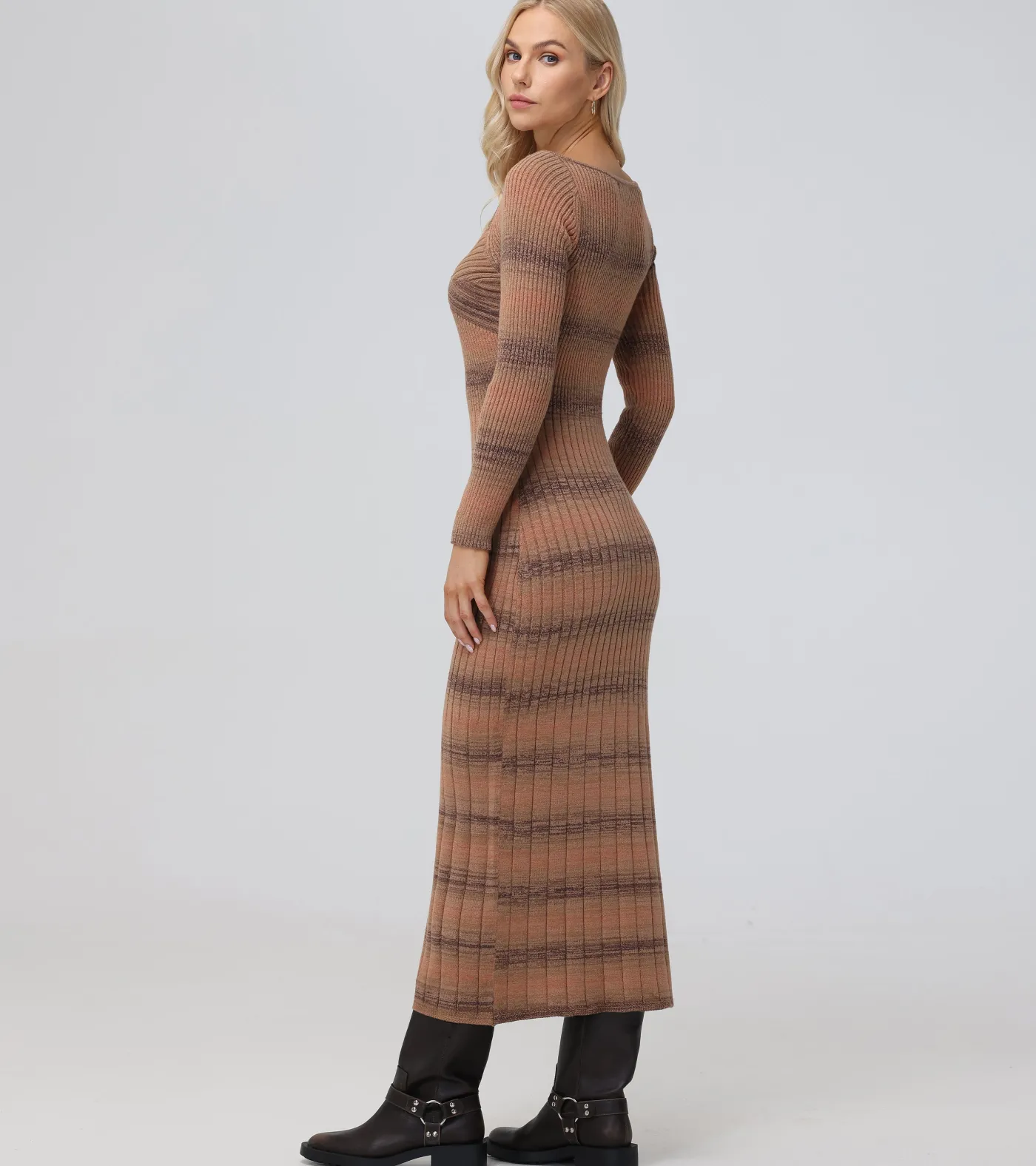 Cheap Frye Sweetheart Neck Space Dye Sweater Dress Brown