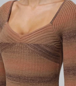 Cheap Frye Sweetheart Neck Space Dye Sweater Dress Brown