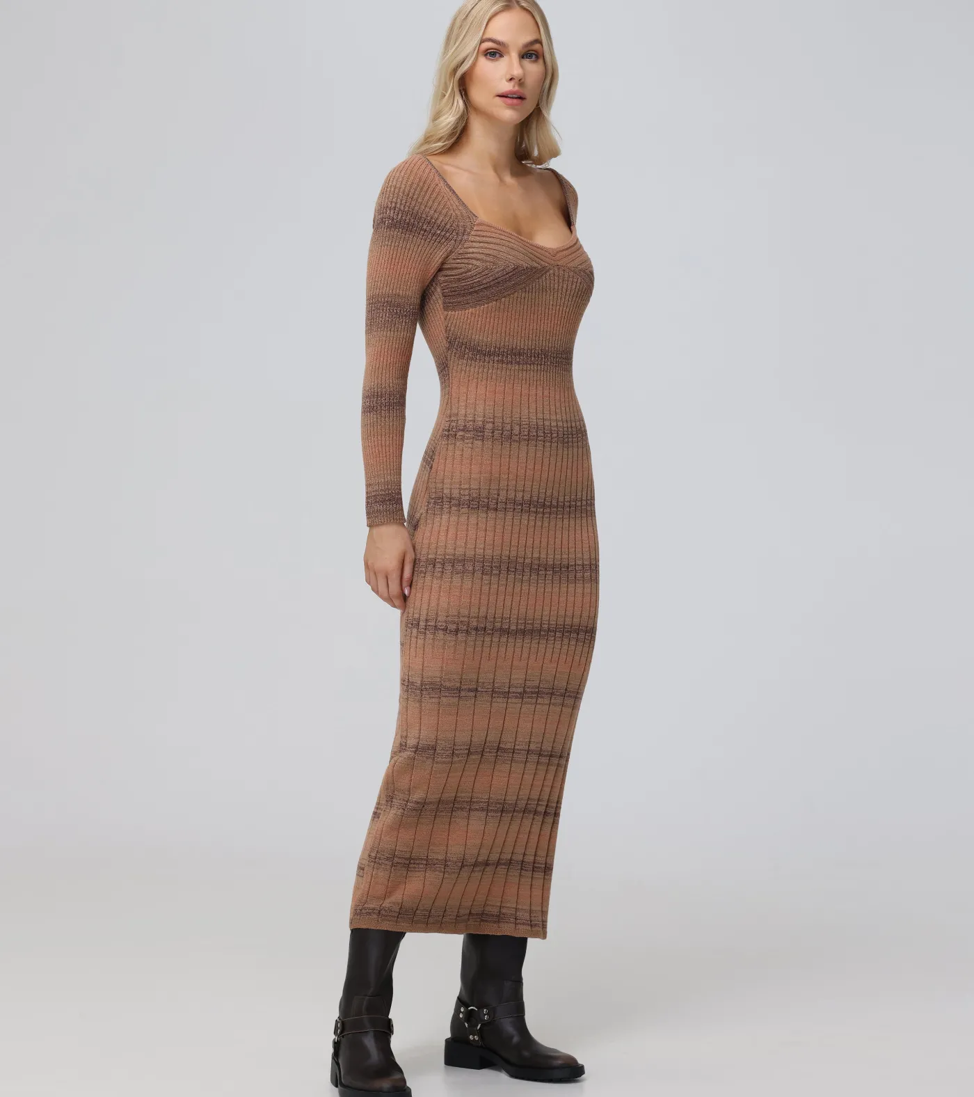 Cheap Frye Sweetheart Neck Space Dye Sweater Dress Brown
