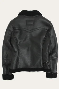 Online Frye Women's Leather Jacket With Sherling Collar And Cuffs Black